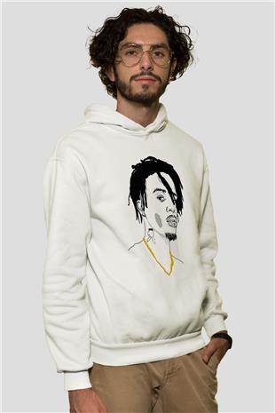 Playboi Carti Baskılı Beyaz Unisex Kapüşonlu Sweatshirt