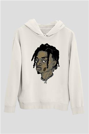 Playboi Carti Baskılı Beyaz Unisex Kapüşonlu Sweatshirt