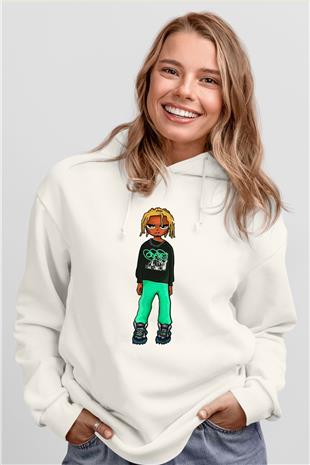Playboi Carti Baskılı Beyaz Unisex Kapüşonlu Sweatshirt