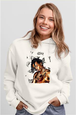 Playboi Carti Baskılı Beyaz Unisex Kapüşonlu Sweatshirt