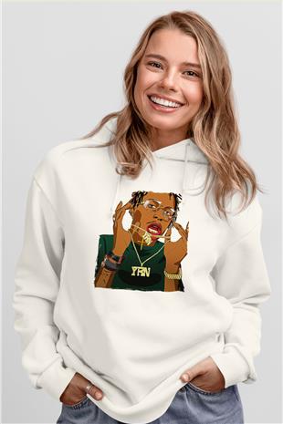 Playboi Carti Baskılı Beyaz Unisex Kapüşonlu Sweatshirt