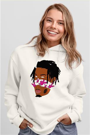 Playboi Carti Baskılı Beyaz Unisex Kapüşonlu Sweatshirt