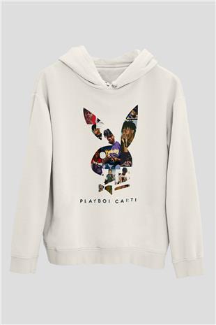 Playboi Carti Baskılı Beyaz Unisex Kapüşonlu Sweatshirt