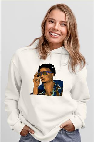 Playboi Carti Baskılı Beyaz Unisex Kapüşonlu Sweatshirt