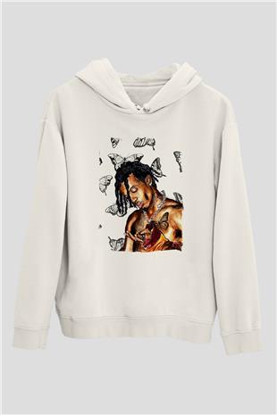 Playboi Carti Baskılı Beyaz Unisex Kapüşonlu Sweatshirt