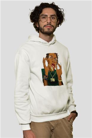 Playboi Carti Baskılı Beyaz Unisex Kapüşonlu Sweatshirt