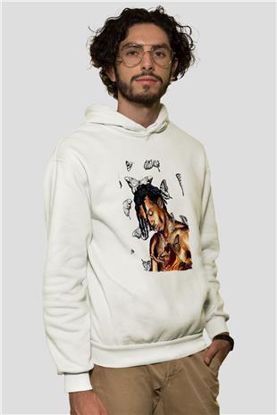 Playboi Carti Baskılı Beyaz Unisex Kapüşonlu Sweatshirt