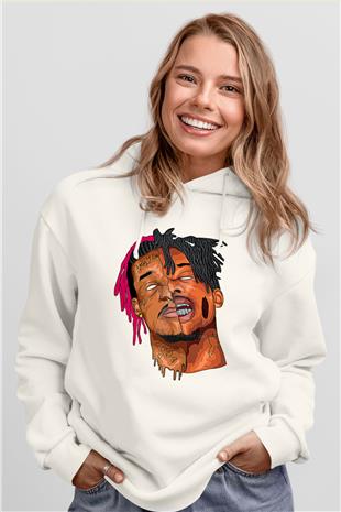 Playboi Carti Baskılı Beyaz Unisex Kapüşonlu Sweatshirt
