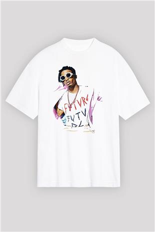 Playboi Carti Baskılı Beyaz Unisex Oversize Tişört - Tshirt