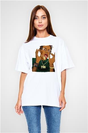 Playboi Carti Baskılı Beyaz Unisex Oversize Tişört - Tshirt