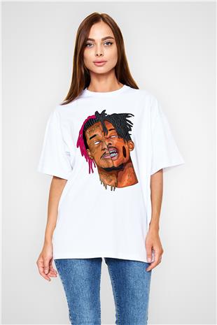 Playboi Carti Baskılı Beyaz Unisex Oversize Tişört - Tshirt