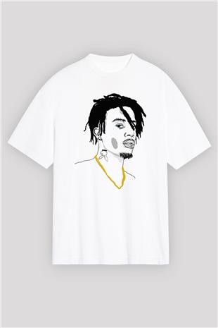 Playboi Carti Baskılı Beyaz Unisex Oversize Tişört - Tshirt