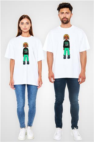 Playboi Carti Baskılı Beyaz Unisex Oversize Tişört - Tshirt