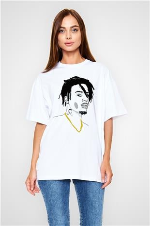 Playboi Carti Baskılı Beyaz Unisex Oversize Tişört - Tshirt