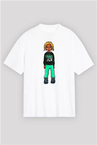Playboi Carti Baskılı Beyaz Unisex Oversize Tişört - Tshirt