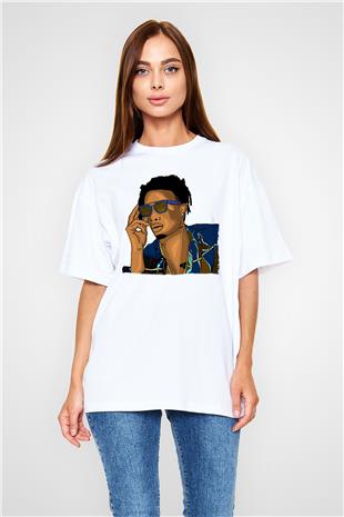 Playboi Carti Baskılı Beyaz Unisex Oversize Tişört - Tshirt