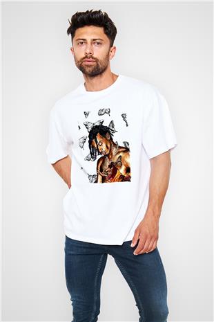 Playboi Carti Baskılı Beyaz Unisex Oversize Tişört - Tshirt