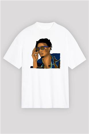 Playboi Carti Baskılı Beyaz Unisex Oversize Tişört - Tshirt