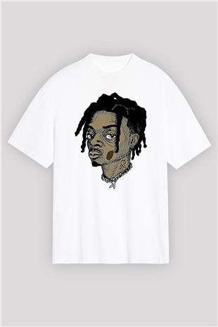 Playboi Carti Baskılı Beyaz Unisex Oversize Tişört - Tshirt