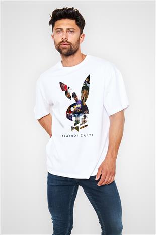 Playboi Carti Baskılı Beyaz Unisex Oversize Tişört - Tshirt
