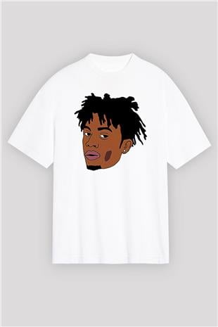 Playboi Carti Baskılı Beyaz Unisex Oversize Tişört - Tshirt