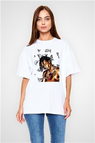 Playboi Carti Baskılı Beyaz Unisex Oversize Tişört - Tshirt