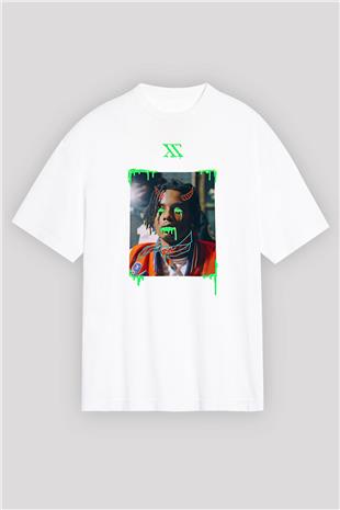 Playboi Carti Baskılı Beyaz Unisex Oversize Tişört - Tshirt