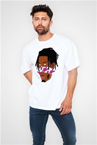 Playboi Carti Baskılı Beyaz Unisex Oversize Tişört - Tshirt