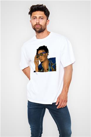 Playboi Carti Baskılı Beyaz Unisex Oversize Tişört - Tshirt