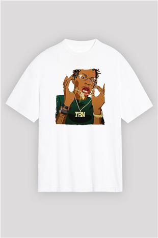 Playboi Carti Baskılı Beyaz Unisex Oversize Tişört - Tshirt