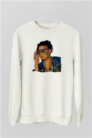 Playboi Carti Baskılı Beyaz Unisex Sweatshirt
