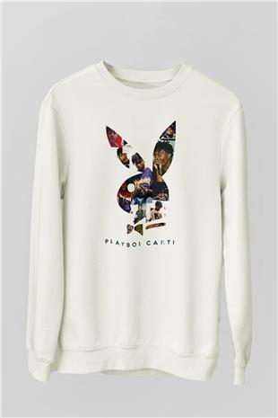 Playboi Carti Baskılı Beyaz Unisex Sweatshirt