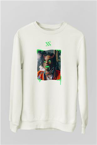 Playboi Carti Baskılı Beyaz Unisex Sweatshirt