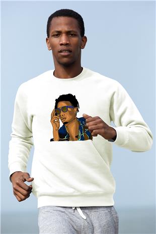 Playboi Carti Baskılı Beyaz Unisex Sweatshirt