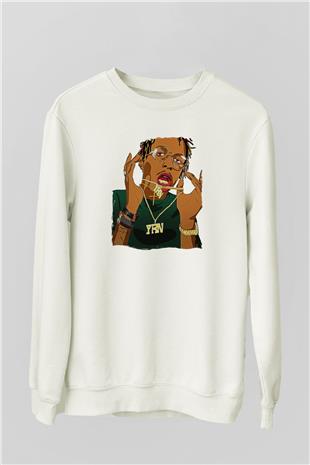 Playboi Carti Baskılı Beyaz Unisex Sweatshirt