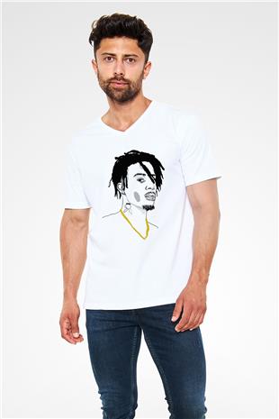 Playboi Carti Baskılı Beyaz Unisex V Yaka Tişört - Tshirt