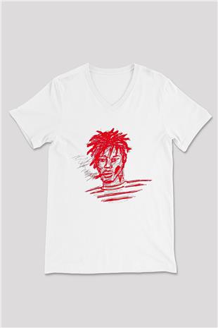 Playboi Carti Baskılı Beyaz Unisex V Yaka Tişört - Tshirt