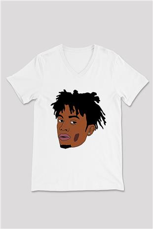 Playboi Carti Baskılı Beyaz Unisex V Yaka Tişört - Tshirt