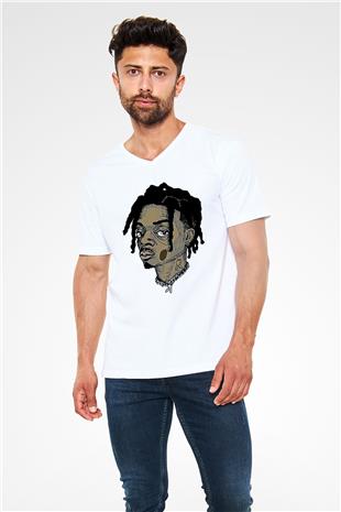 Playboi Carti Baskılı Beyaz Unisex V Yaka Tişört - Tshirt