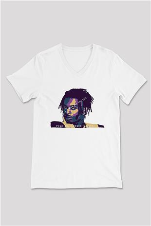 Playboi Carti Baskılı Beyaz Unisex V Yaka Tişört - Tshirt