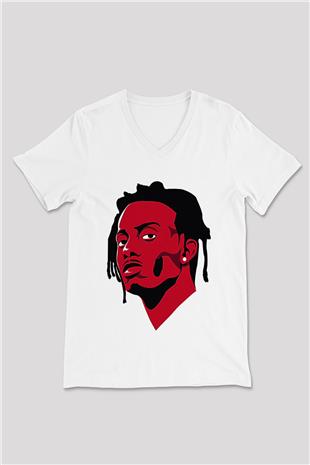 Playboi Carti Baskılı Beyaz Unisex V Yaka Tişört - Tshirt