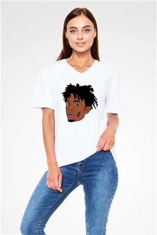 Playboi Carti Baskılı Beyaz Unisex V Yaka Tişört - Tshirt