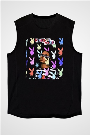 Playboi Carti Baskılı Unisex Siyah Kolsuz Tişört - Tshirt