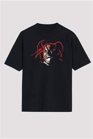 Playboi Carti Baskılı Unisex Siyah Oversize Tişört - Tshirt