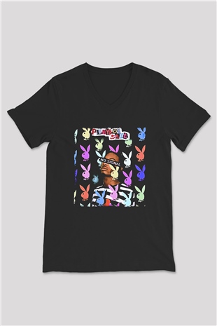 Playboi Carti Baskılı Unisex Siyah V Yaka Tişört - Tshirt