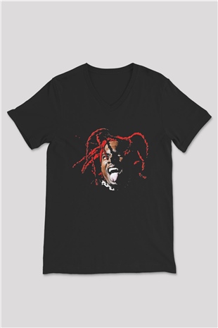 Playboi Carti Baskılı Unisex Siyah V Yaka Tişört - Tshirt