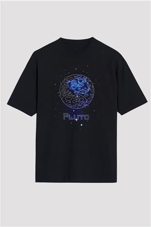 Plüton Çizim Baskılı Unisex Oversize Tişört - Tshirt