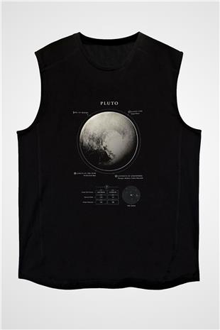 Plüton Fiziksel Özellikleri Baskılı Unisex Kolsuz Siyah Tişört - Tshirt