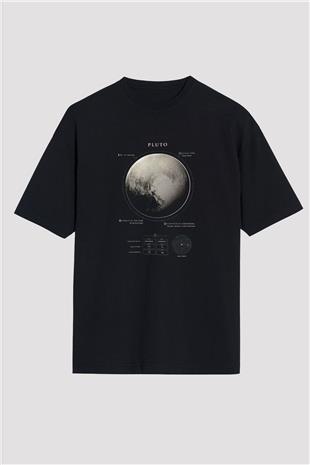 Plüton Fiziksel Özellikleri Baskılı Unisex Oversize Tişört - Tshirt