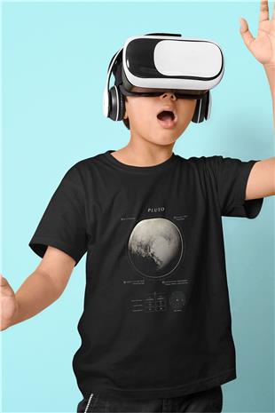 Plüton Fiziksel Özellikleri Baskılı Unisex Siyah Çocuk Tişörtü - Tshirt